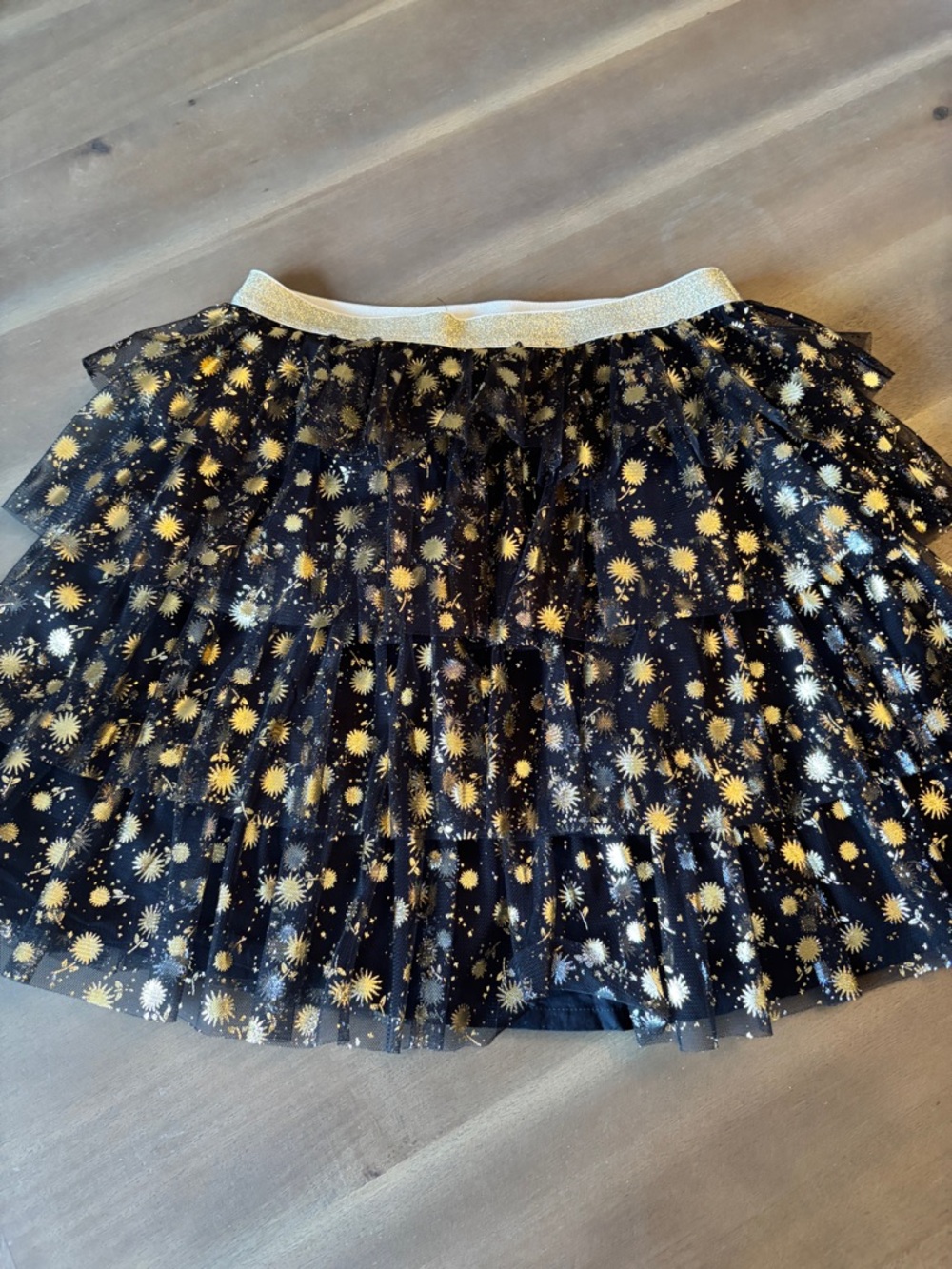 Crewcuts Black Tulle Skirt with Gold Starburst Print